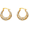 Crescent Carved Design Hoop Earrings - 14K Two-Tone Gold
