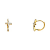 Wavy CZ Cross Huggie Earrings in 14K Yellow Gold