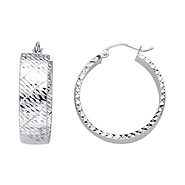 14K White Gold Medium Crisscross Diamond-Cut Hoop Earrings - 7mm x 0.9in