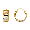 14K TriGold Small Polished & Satin Pattern Hoop Earrings - 7mm x 0.7