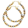 Medium 14K Tricolor Gold Faceted Beaded Hoop Earrings - 3mm x 1.1 inch