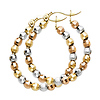 Medium 14K Tricolor Gold Faceted Beaded Hoop Earrings - 3mm x 0.9 inch