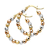Small 14K Tricolor Gold Faceted Beaded Hoop Earrings - 3mm x 0.7 inch