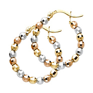 Small 14K Tricolor Gold Faceted Beaded Hoop Earrings - 3mm x 0.7 inch