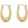 14K Yellow Gold Crescent Oval Diamond-Cut Hoop Earrings