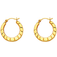 Small Crescent Pattern Design Hoop Earrings - 14K Yellow Gold