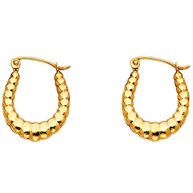 Small 14K Yellow Gold Crescent Ribbed Hoop Earrings