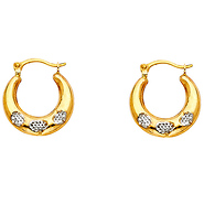 14K Two-Tone Gold Crescent Polished & Textured Hoop Earrings
