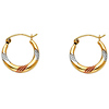 Petite 14K TriGold Swirl Design Hoop Earrings - 15mm or 0.5 inches