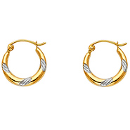 Petite 14K Two-Tone Gold Swirl Design Hoop Earrings - 15mm or 0.5 inches