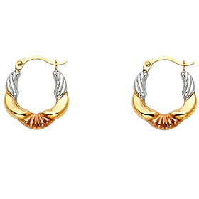Petite 14K TriGold Swirl Shell Design Hoop Earrings - 13mm or 0.5 inches