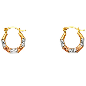 Petite 14K Tricolor Crisscross & Heart Hoop Earrings - 12mm or 0.4 inches