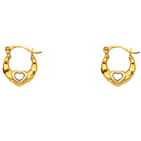 Petite 14K Two-Tone Gold Crescent Heart Hoop Earrings - 11mm or 0.4 inches