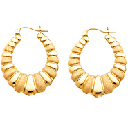 Medium 14K Yellow Gold Crescent Brushed Ribbed Hoop Earrings
