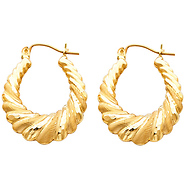 Medium 14K Yellow Gold Oval Ribbed Brushed Hoop Earrings