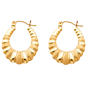 Medium 14K Yellow Gold Crescent Ribbed Brushed Hoop Earrings