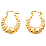 Medium 14K Yellow Gold Crescent Ribbed Brushed Hoop Earrings