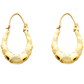 Small 14K Yellow Gold Ribbed Oval Hoop Earrings