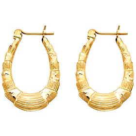 Medium 14K Yellow Gold Oval Polished & Brushed Hoop Earrings