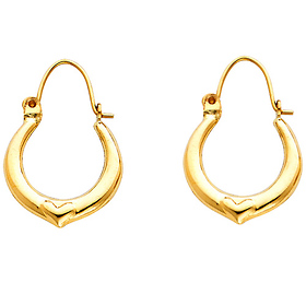 Small 14K Yellow Gold Crescent with Heart Hoop Earrings