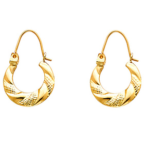 Small Swirl Textured Hoop Earrings - 14K Yellow Gold