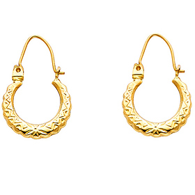 Small Zigzag Diamond-Cut Hoop Earrings - 14K Yellow Gold