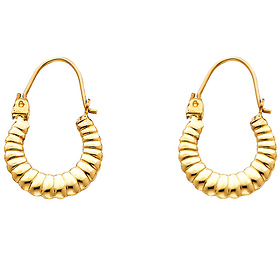 Fancy Small Ribbed Hoop Earrings - 14K Yellow Gold