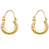Fancy Small Ribbed Hoop Earrings - 14K Yellow Gold
