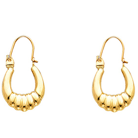 Small Semi-Ribbed Oval Hoop Earrings - 14K Yellow Gold