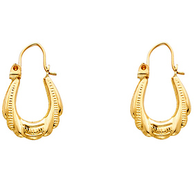 Small Fancy Design Textured Hoop Earrings - 14K Yellow Gold