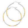 Medium Diamond-Cut Hoop Earrings - 14K Two-Tone Gold 2mm x 0.9 inch