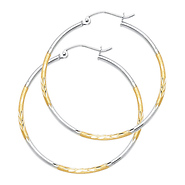 Medium Diamond-Cut Hoop Earrings - 14K Two-Tone Gold 2mm x 0.9 inch
