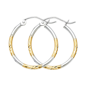 Small Diamond-Cut Hoop Earrings - 14K Two-Tone Gold 2mm x 0.7 inch