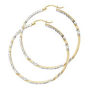 Medium Diamond-Cut Twisted Hoop Earrings - 14K Two-Tone Gold 2mm x 1.3 inch