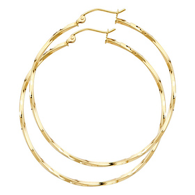 Large Polished Twisted Hoop Earrings - 14K Yellow Gold 1.5mm x 1.7 inch