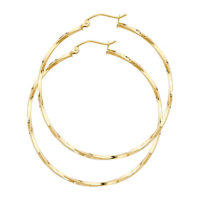Medium Polished Twisted Hoop Earrings - 14K Yellow Gold 1.5mm x 1.3 inch