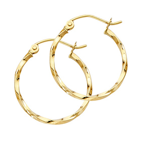 Small Polished Twisted Hoop Earrings - 14K Yellow Gold 1.5mm x 0.7 inch