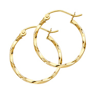 Small Polished Twisted Hoop Earrings - 14K Yellow Gold 1.5mm x 0.7 inch