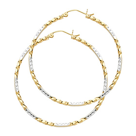 Medium Twisted Diamond-Cut Hoop Earrings - 14K Two-Tone Gold 2mm x 1.3 inch