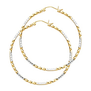 Medium Twisted Diamond-Cut Hoop Earrings - 14K Two-Tone Gold 2mm x 1.3 inch
