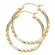 Medium Twisted Diamond-Cut Hoop Earrings - 14K Two-Tone Gold 2mm x 0.9 inch