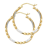 Small Twisted Diamond-Cut Hoop Earrings - 14K Two-Tone Gold 2mm x 0.7 inch