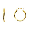 Small Slender Diamond-Cut Hoop Earrings - 14K Yellow Gold 1.5mm x 0.7 inch