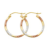 Small Satin Diamond-Cut Hoop Earrings - 14K Tricolor Gold 1.5mm x 0.7 inch