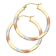 Medium Satin Smooth Hoop Earrings - 14K Tricolor Gold 2mm x 1.1 inch