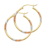 Medium Rounded Satin Smooth Hoop Earrings - 14K TriGold 1.5mm x 0.9 inch