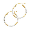 Medium Rounded Diamond-Cut Polished Hoop Earrings - 14K Two-Tone Gold 1.5mm x 0.7 inch