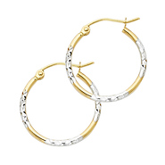 Medium Rounded Diamond-Cut Polished Hoop Earrings - 14K Two-Tone Gold 1.5mm x 0.7 inch