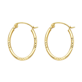 Small Oval Crisscross Diamond-Cut Hoop Earrings - 14K Yellow Gold