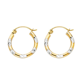 Petite Polished Diamond-Cut Star Hoop Earrings - 14K Two-Tone Gold 2mm x 0.5 inch